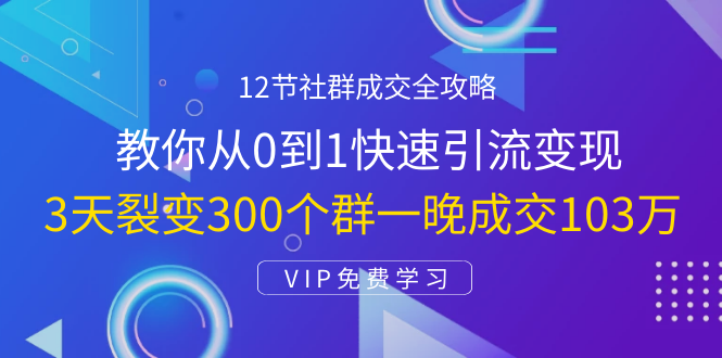 （1433期）12节社群成交全攻略：从0到1快速引流变现，3天裂变300个群一晚成交103万-副业网