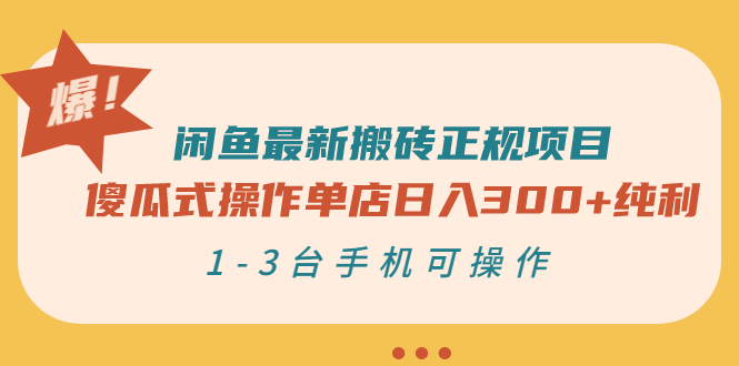 （2859期）闲鱼最新搬砖正规项目：傻瓜式操作单店日入300+纯利，1-3台手机可操作-副业网