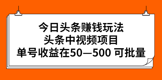 （2435期）今日头条赚钱玩法，头条中视频项目，单号收益在50—500 可批量-副业网