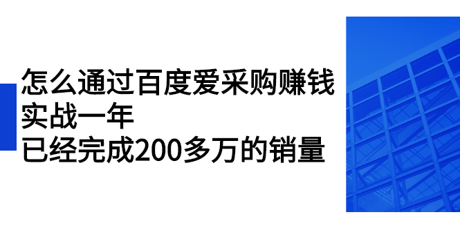 （2256期）怎么通过百度爱采购赚钱：实战一年，已经完成200多万的销量-副业网