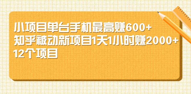 （2161期）小项目单台手机最高赚600+知乎被动新项目1天1小时赚2000+(12个项目)-副业网