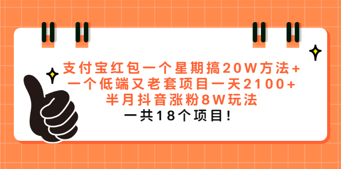 （2012期）支付宝红包一个星期搞20W方法+一个低端又老套项目一天2100+半月抖音涨粉8W-副业网