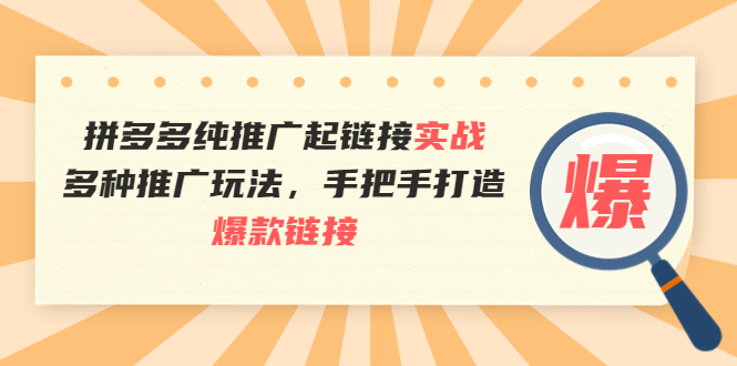 （3649期）拼多多纯推广起链接实战：多种推广玩法，手把手打造爆款链接-副业网