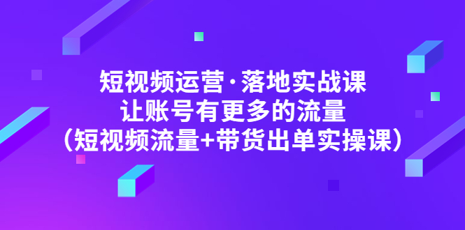 （4961期）短视频运营·落地实战课 让账号有更多的流量（短视频流量+带货出单实操）-副业网