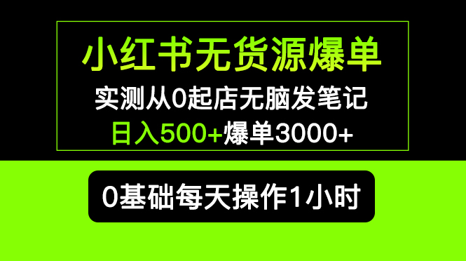 （5494期）小红书无货源爆单 实测从0起店无脑发笔记 日入500+爆单3000+长期项目可多店-副业网