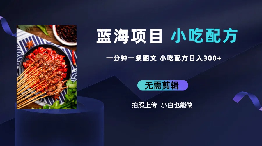 （6413期）蓝海项目一分钟一条图文作品-日入300+小吃配方项目（附 684G小吃配方）-副业库