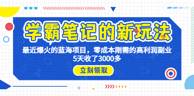 （6816期）学霸笔记新玩法，最近爆火的蓝海项目，0成本高利润副业，5天收了3000多-副业库