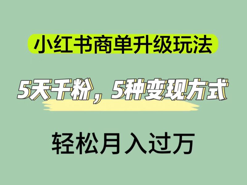 （7312期）小红书商单升级玩法，5天千粉，5种变现渠道，轻松月入1万+-副业库