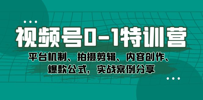 （7373期）视频号0-1特训营：平台机制、拍摄剪辑、内容创作、爆款公式，实战案例分享-副业库