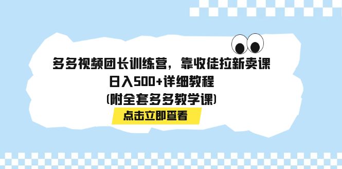 （7565期）多多视频团长训练营，靠收徒拉新卖课，日入500+详细教程(附全套多多教学课)-副业网
