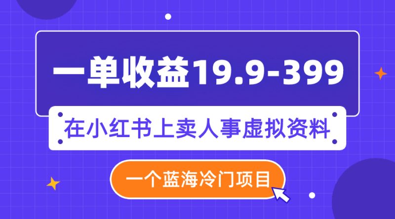 （7701期）一单收益19.9-399，一个蓝海冷门项目，在小红书上卖人事虚拟资料-副业网