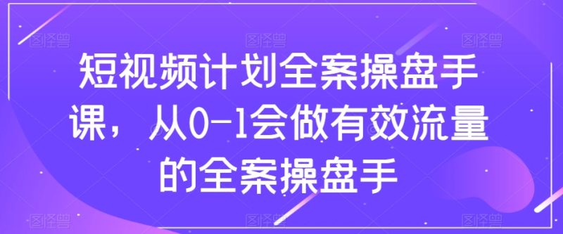 （8003期）短视频计划-全案操盘手课，从0-1会做有效流量的全案操盘手-副业网