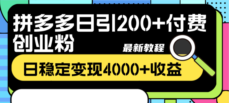 （8276期）拼多多日引200+付费创业粉，日稳定变现4000+收益最新教程-副业网