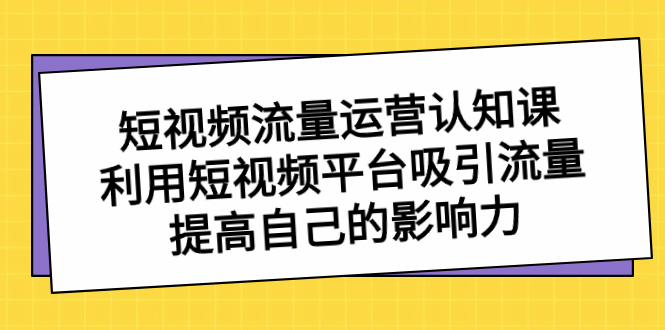 （8428期）短视频流量-运营认知课，利用短视频平台吸引流量，提高自己的影响力-副业网