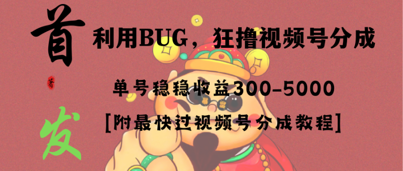 (8549期)全网独家首发,视频号BUG,超短期项目,单号每日净收益300-5000!-副业网