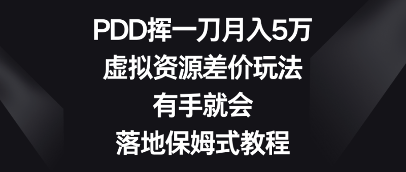（8751期）PDD挥一刀月入5万，虚拟资源差价玩法，有手就会，落地保姆式教程-副业库