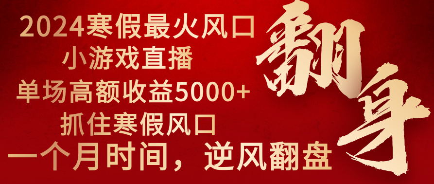 （8766期）2024年最火寒假风口项目 小游戏直播 单场收益5000+抓住风口 一个月直接提车-副业网