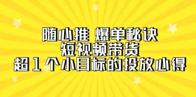 （9687期）随心推 爆单秘诀，短视频带货-超1个小目标的投放心得（7节视频课）-副业库