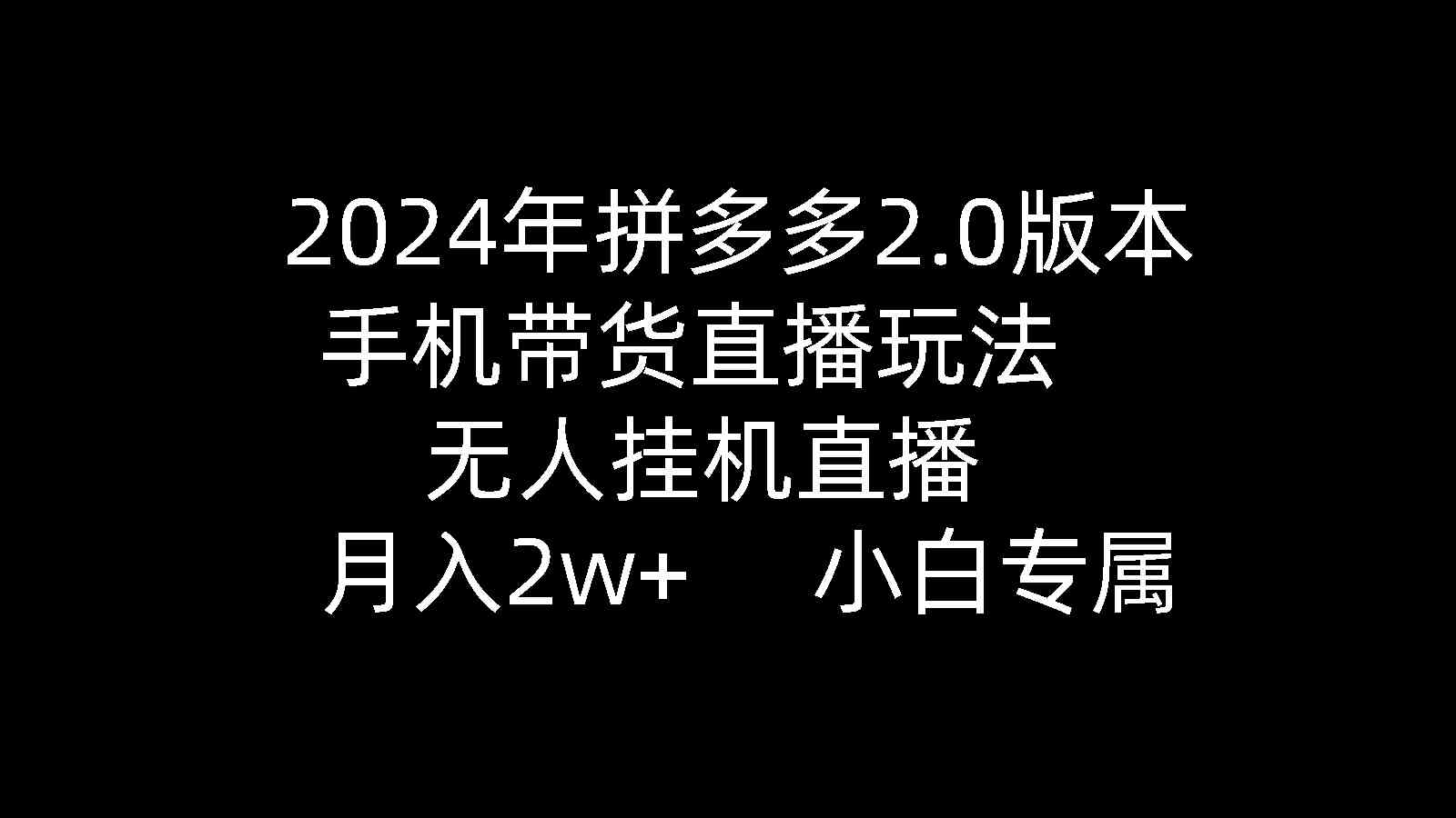 （9768期）2024年拼多多2.0版本，手机带货直播玩法，无人挂机直播， 月入2w+， 小…-副业网