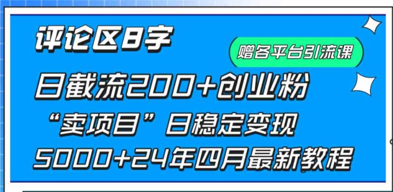 （9851期）评论区8字日载流200+创业粉  日稳定变现5000+24年四月最新教程！-副业库