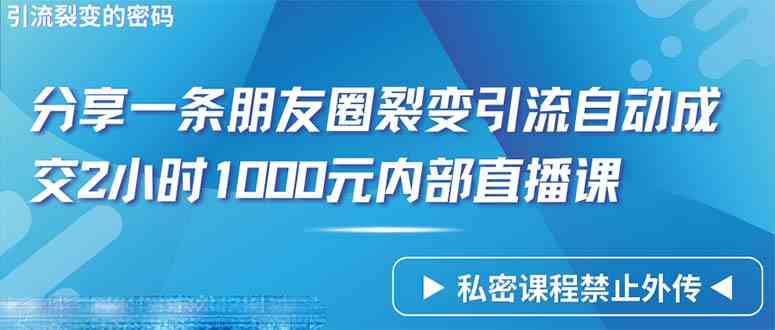 （9850期）仅靠分享一条朋友圈裂变引流自动成交2小时1000内部直播课程-副业库