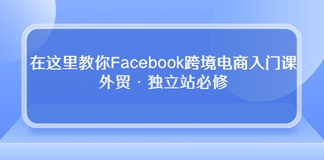 （10259期）在这里教你Facebook跨境电商入门课，外贸·独立站必修-副业网