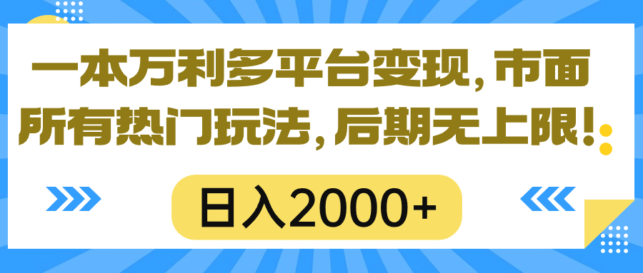 （10311期）一本万利多平台变现，市面所有热门玩法，日入2000+，后期无上限！-副业网