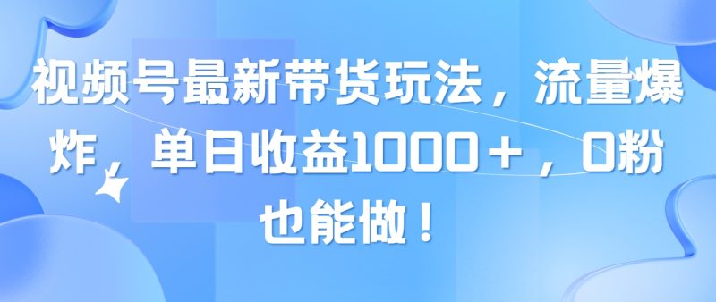 （10858期）视频号最新带货玩法，流量爆炸，单日收益1000＋，0粉也能做！-副业网