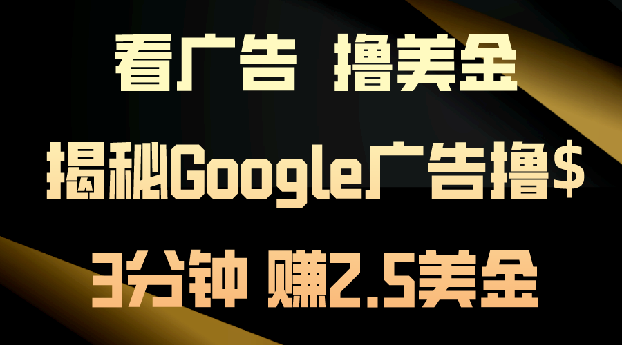 （10912期）看广告，撸美金！3分钟赚2.5美金！日入200美金不是梦！揭秘Google广告…-副业网