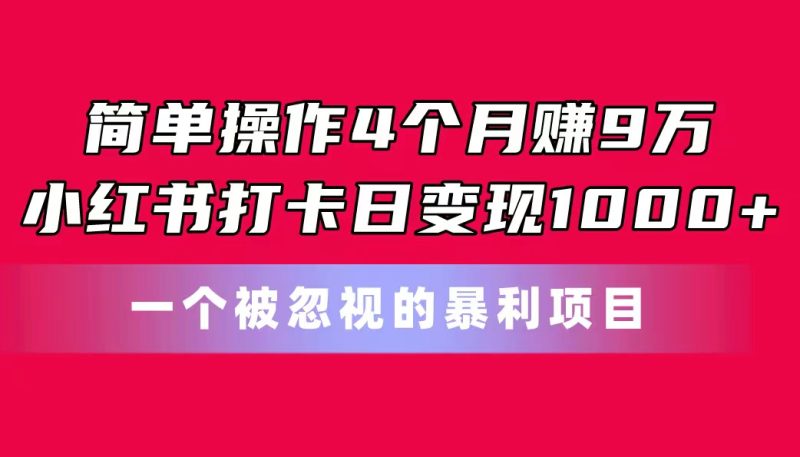 （11048期）简单操作4个月赚9万！小红书打卡日变现1000+！一个被忽视的暴力项目-副业库