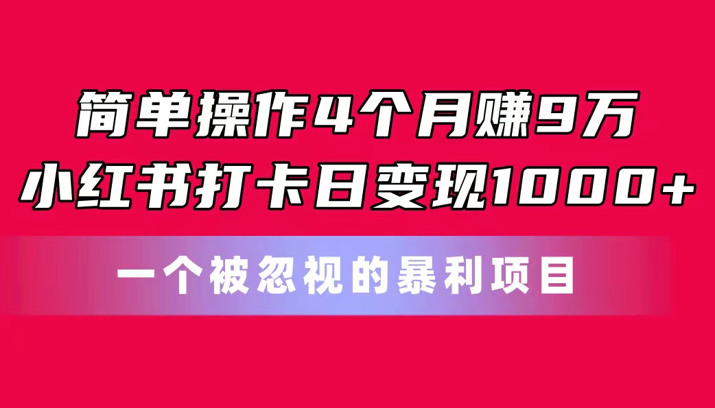 （11048期）简单操作4个月赚9万！小红书打卡日变现1000+！一个被忽视的暴力项目-副业网