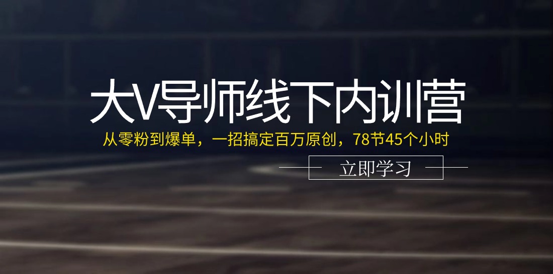 （11261期）大V导师线下内训营：从零粉到爆单，一招搞定百万原创，78节45个小时-副业网