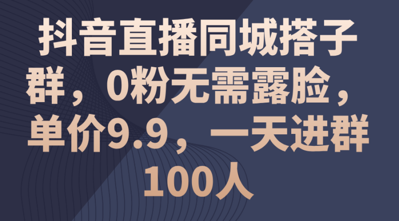 （11502期）抖音直播同城搭子群，0粉无需露脸，单价9.9，一天进群100人-副业网