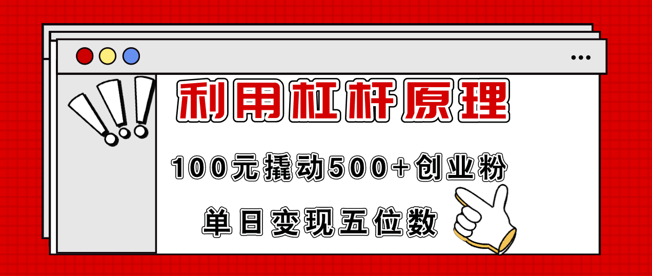 （11859期）利用杠杆100元撬动500+创业粉，单日变现5位数-副业网