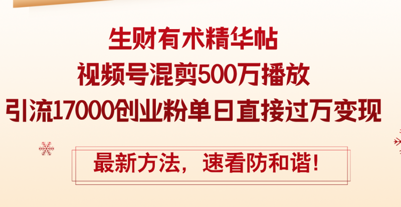 (12391期)精华帖视频号混剪500万播放引流17000创业粉,单日直接过万变现,最新方…-副业网