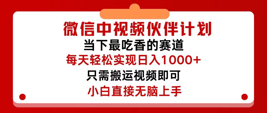 （12017期）微信中视频伙伴计划，仅靠搬运就能轻松实现日入500+，关键操作还简单，…-副业网
