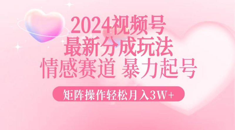 （12922期）2024最新视频号分成玩法，情感赛道，暴力起号，矩阵操作轻松月入3W+-副业库