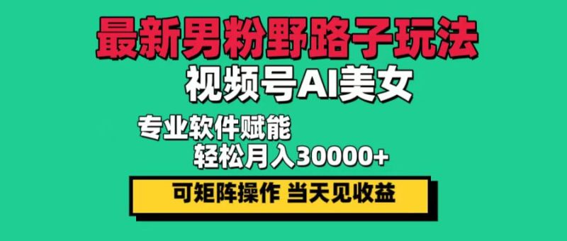 （12909期）最新男粉野路子玩法，视频号AI美女，当天见收益，轻松月入30000＋-副业库