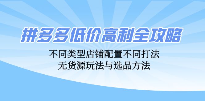 （12897期）拼多多低价高利全攻略：不同类型店铺配置不同打法，无货源玩法与选品方法-副业网