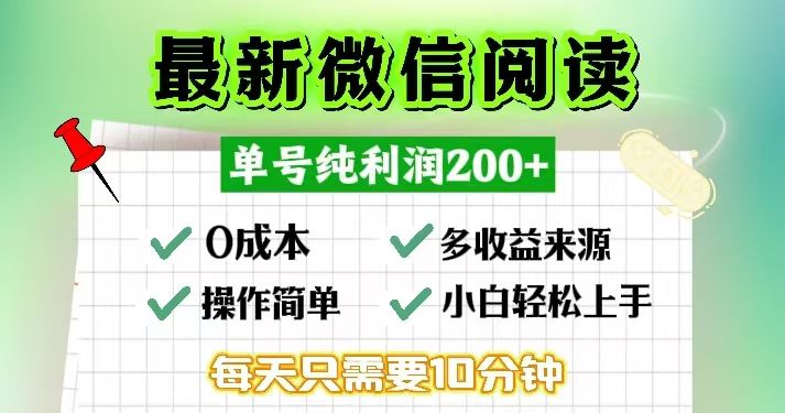（13108期）微信阅读最新玩法，每天十分钟，单号一天200+，简单0零成本，当日提现-副业网