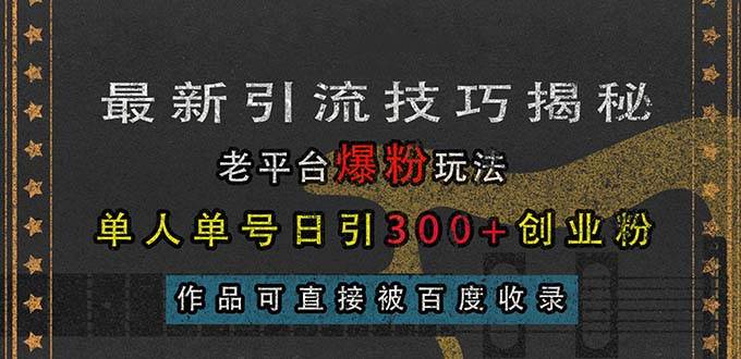 （13445期）最新引流技巧揭秘，老平台爆粉玩法，单人单号日引300+创业粉，作品可直…-副业库