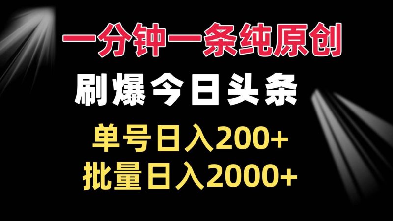 （13495期）一分钟一条纯原创  刷爆今日头条 单号日入200+ 批量日入2000+-副业网