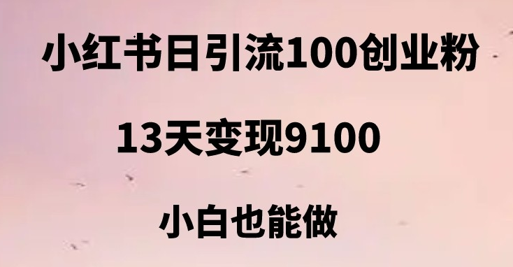 小红书日引流100+创业粉，13天变现9100，创业首选引流平台-副业网