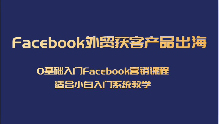 Facebook外贸获客产品出海，0基础入门Facebook营销课程，适合小白入门系统教学-副业网