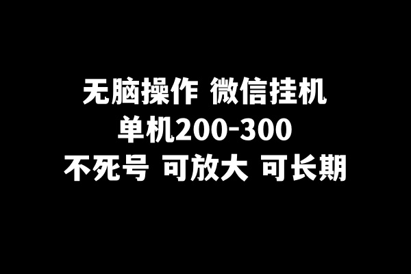 无脑操作微信挂机单机200-300一天，不死号，可放大-副业库