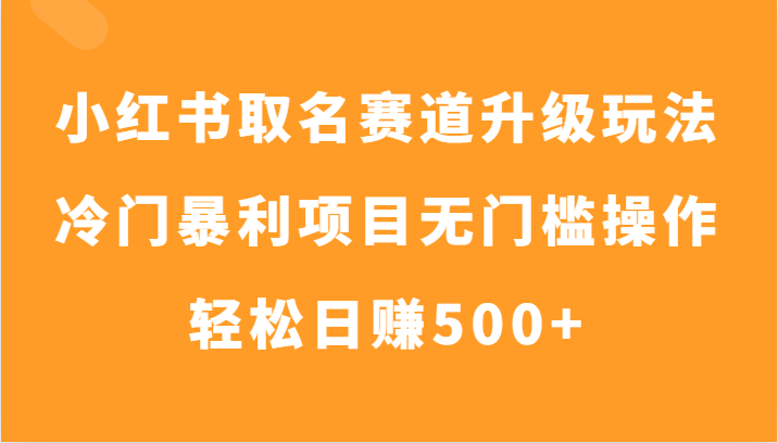 小红书取名赛道升级玩法，冷门暴利项目无门槛操作，轻松日赚500+-副业网