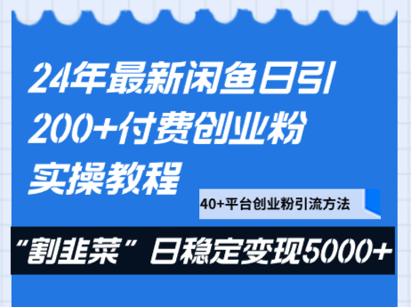 24年最新闲鱼日引200+付费创业粉，割韭菜每天5000+收益实操教程！-副业网