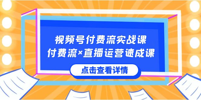 视频号付费流实战课，付费流×直播运营速成课，让你快速掌握视频号核心运营技能-副业网