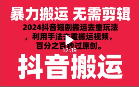 2024最新抖音搬运技术，抖音短剧视频去重，手法搬运，利用工具去重，秒过原创！-副业网