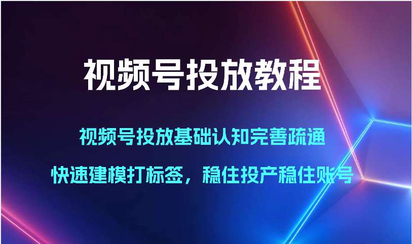 视频号投放教程-视频号投放基础认知完善疏通，快速建模打标签，稳住投产稳住账号-副业网